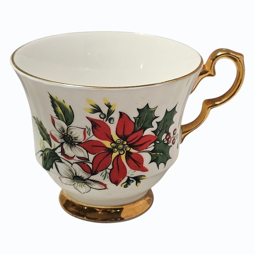 Vintage Poinsettia Teacup Royal Windsor Fine Bone China England